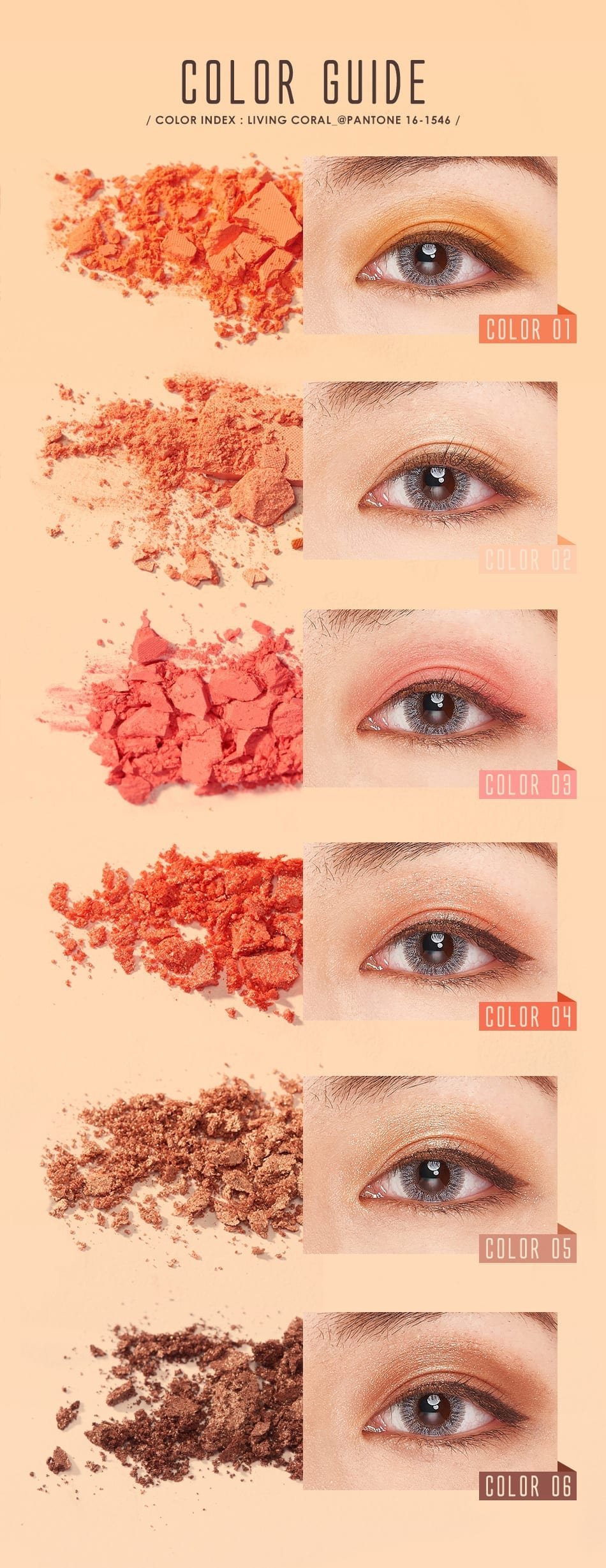 BeautyMaker Sunset Multi–Texture Eyeshadow Palette - color guide