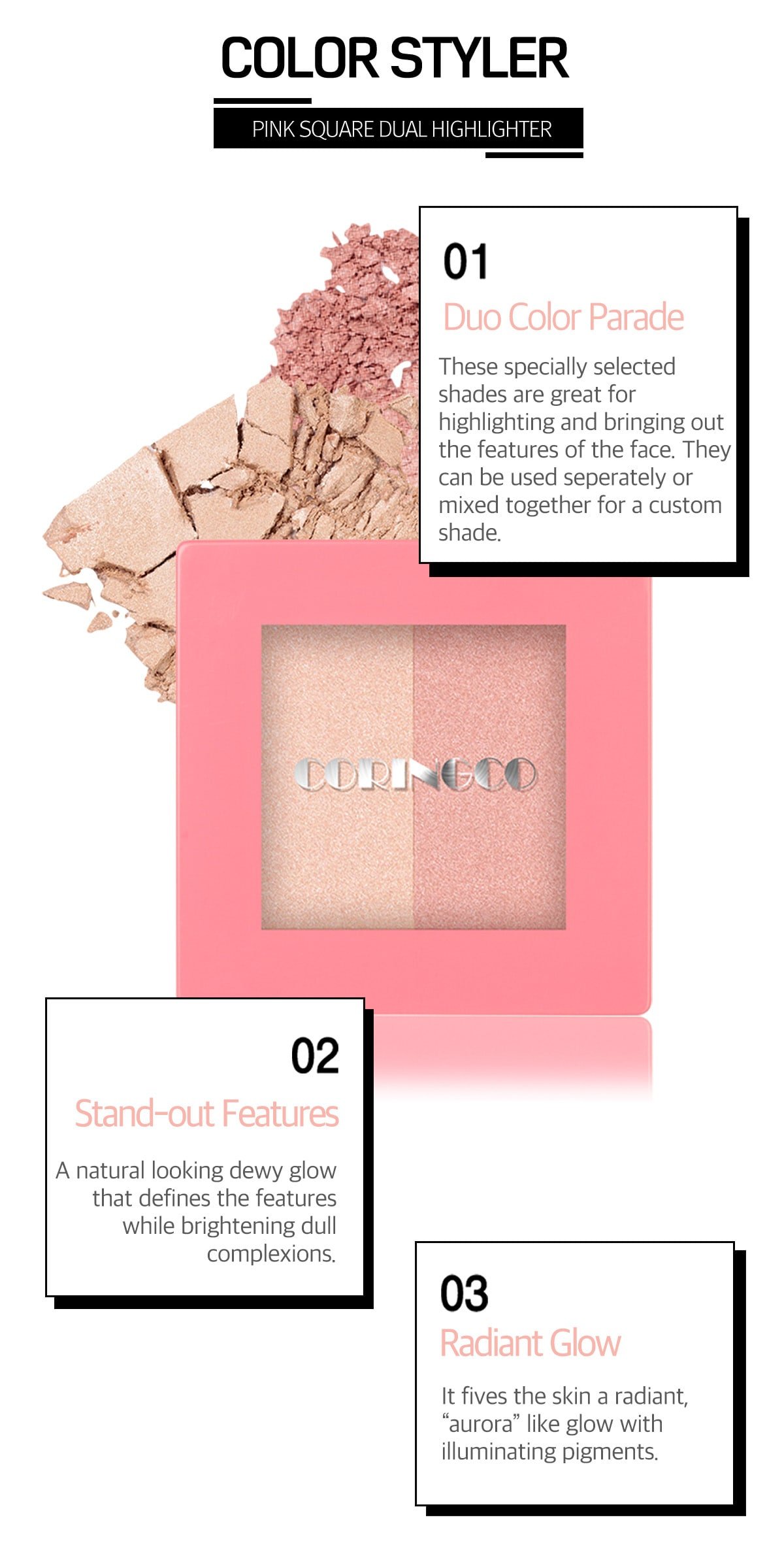Pink Square Dual Highlighter - Color Styler