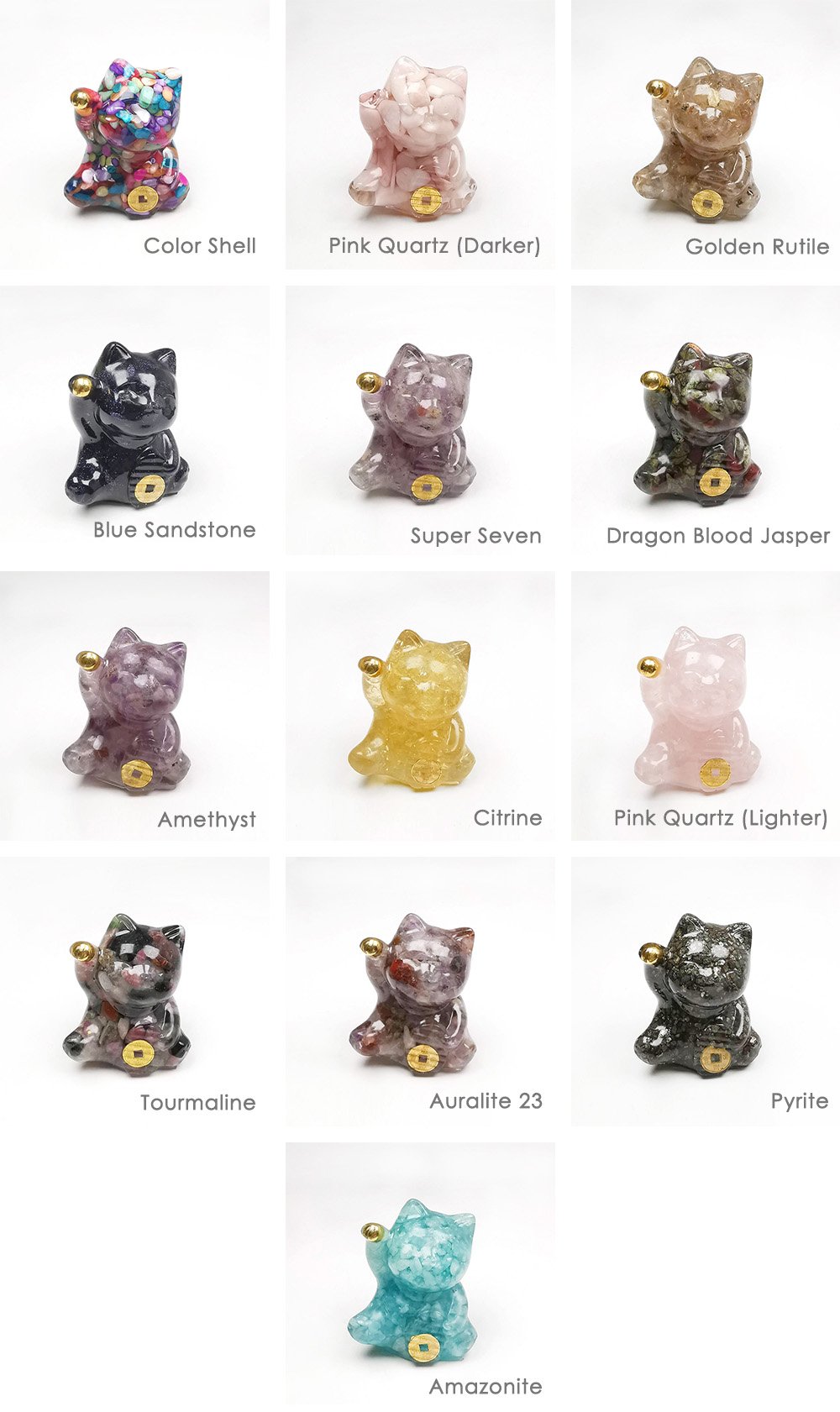 Fortune Cat Crystal Decoration - All Types